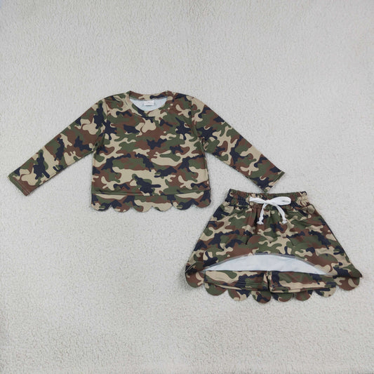 GLD1620 Brown Green Black Camo Long Sleeve Skirts Girls Sets 202608 RTS