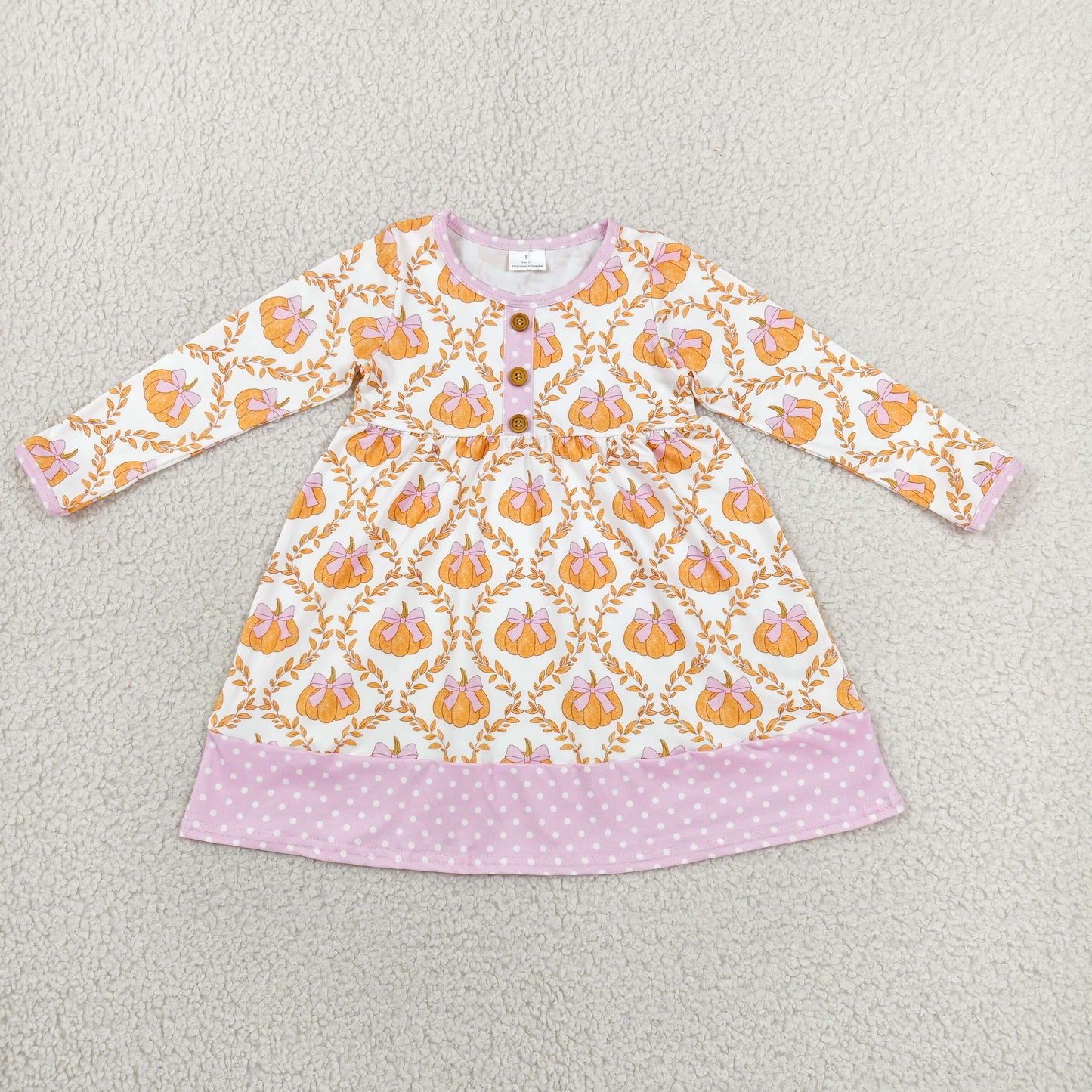 GLD1627 Pumpkin Dots Bows Purple Long Sleeve Dresses for Girls 202606 RTS
