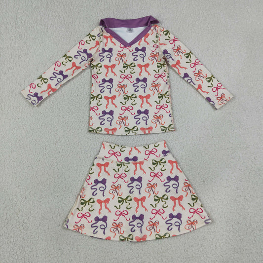 GLD1632 Bows Purple Yoga Girls Skorts Set 202609 RTS