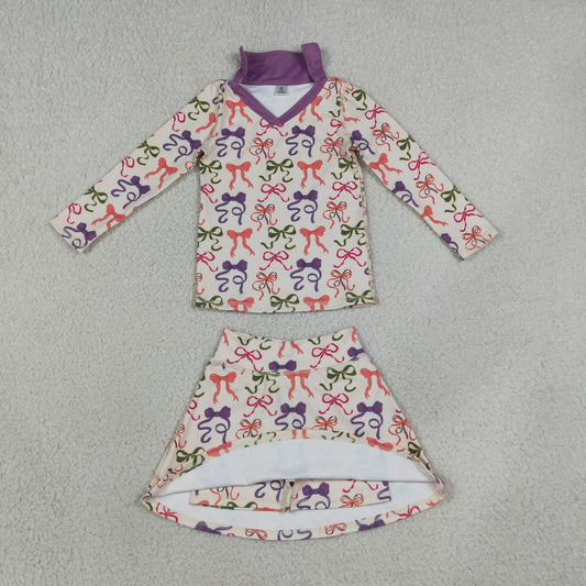 GLD1632 Bows Purple Yoga Girls Skorts Set 202609 RTS