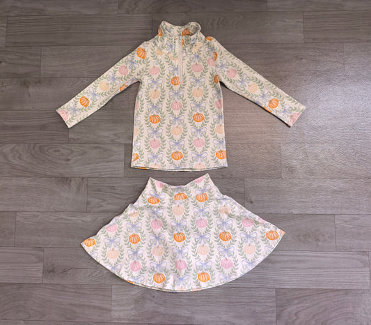 NO MOQ preorder GLD1635 Pumpkin Bows Leaf Zip Long Sleeve Skirts Girls Yoga Sets 202607