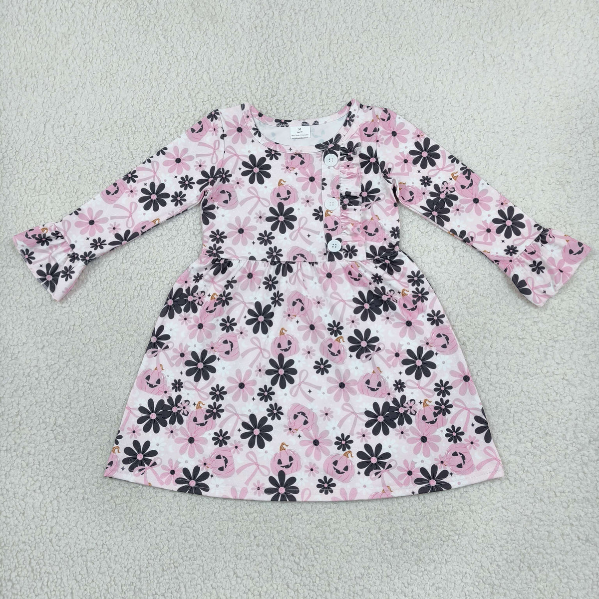 GLD1637 Halloween Pumpkin Flower Bows Girl's Dress