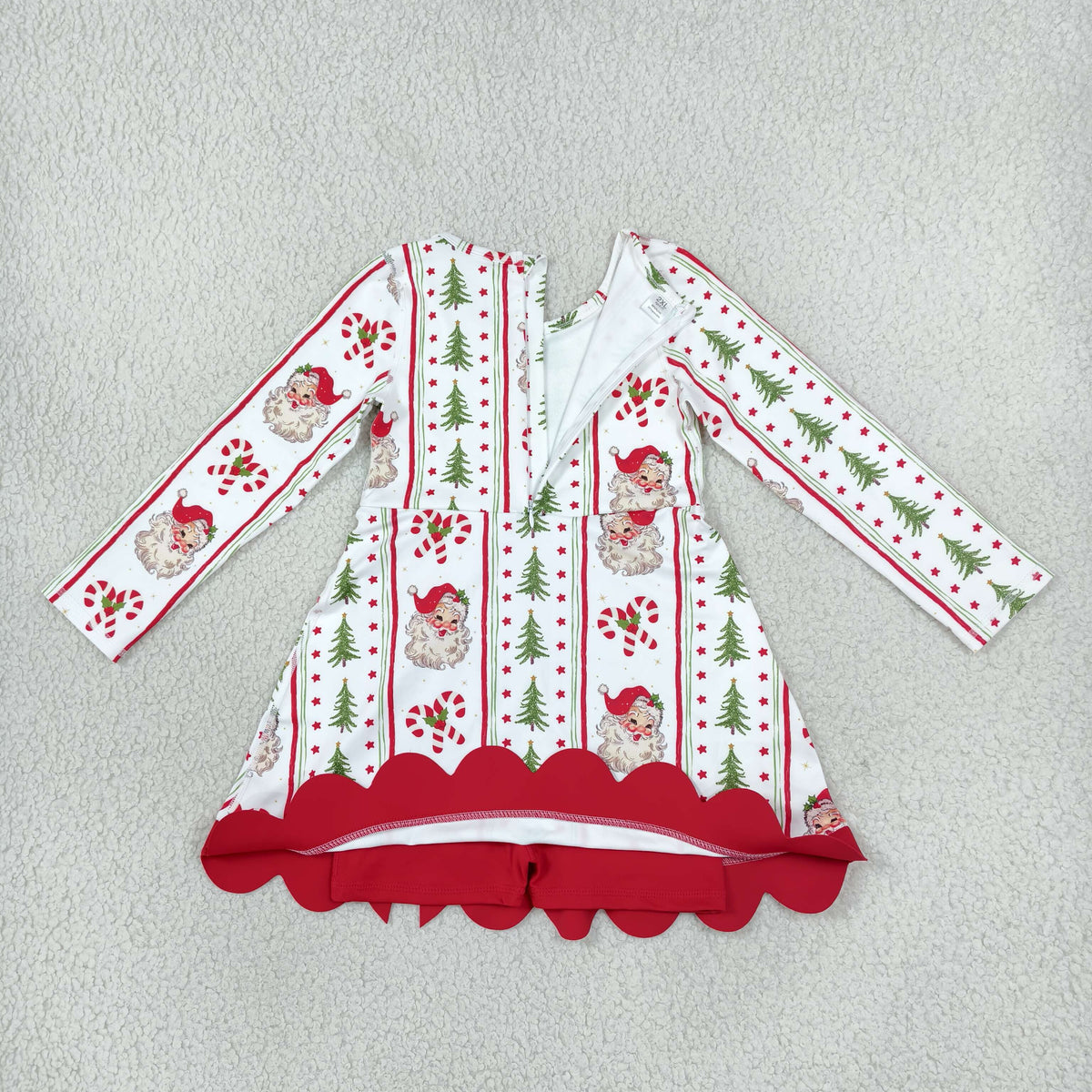 GLD1650 Christmas Santa Red Yoga Scallop Edge Girl's Dress