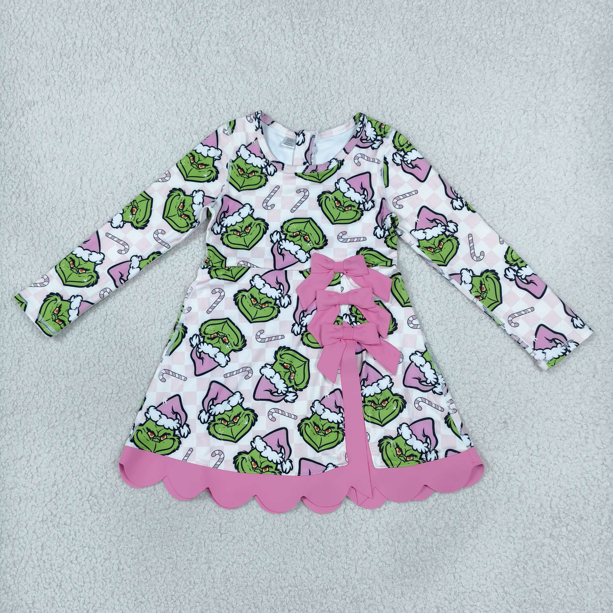 GLD1651 Christmas Green Animals Yoga Scallop Edge Girl's Dress