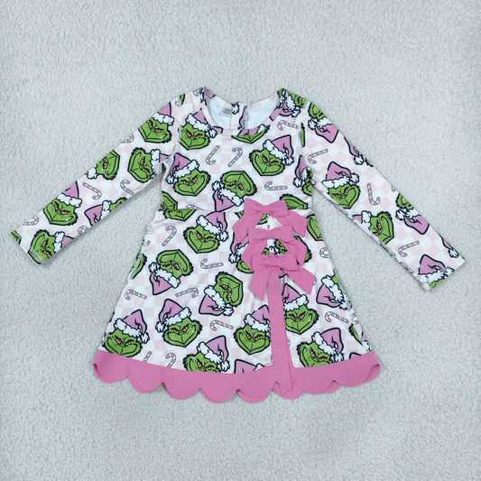 GLD1651 Christmas Green Animals Yoga Scallop Edge Girl's Dress