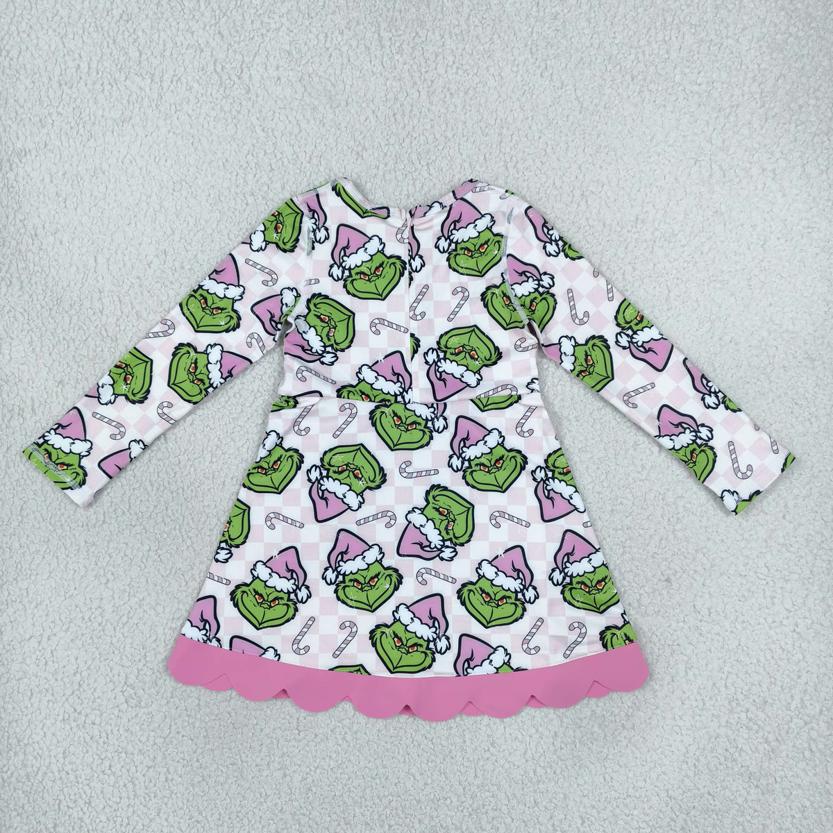 GLD1651 Christmas Green Animals Yoga Scallop Edge Girl's Dress