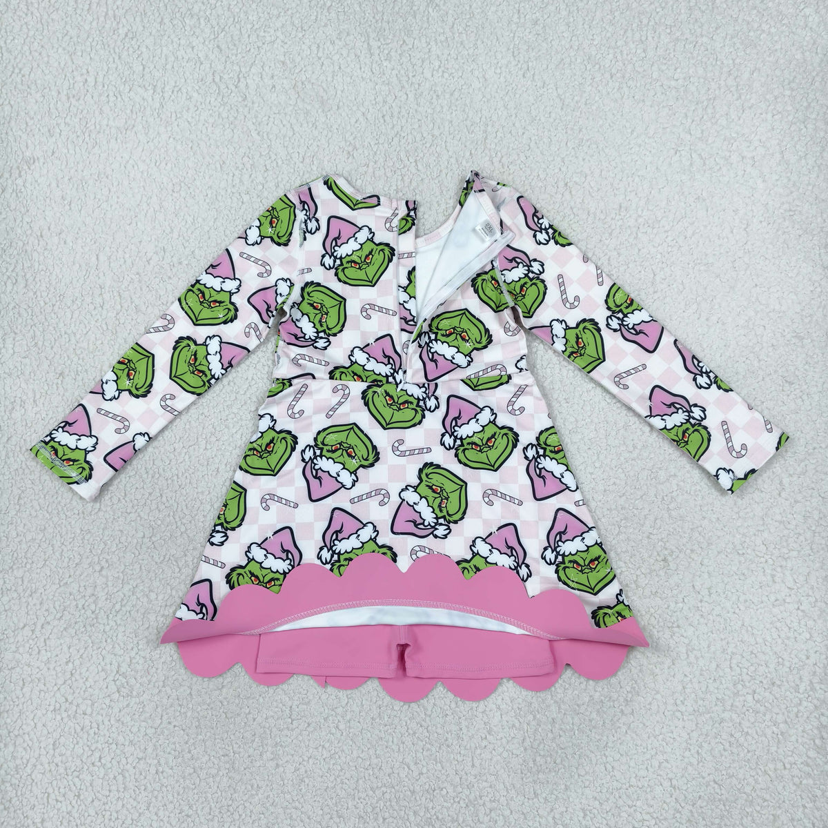 GLD1651 Christmas Green Animals Yoga Scallop Edge Girl's Dress