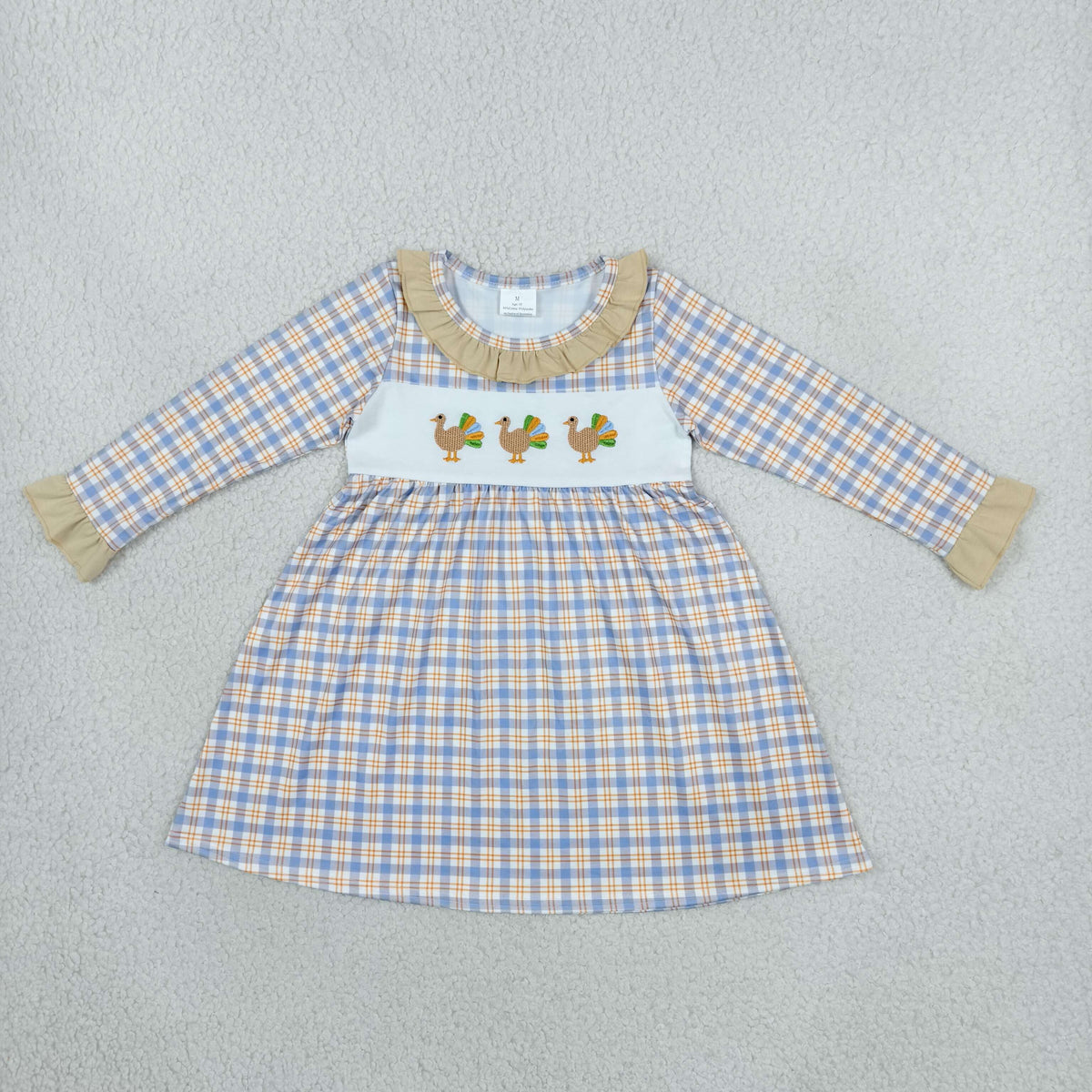 GLD1667 Smocked Thanksgiving Day Turkey Plaid Girl's Dress