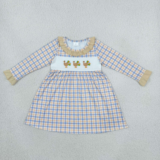 GLD1667 Smocked Thanksgiving Day Turkey Plaid Girl's Dress