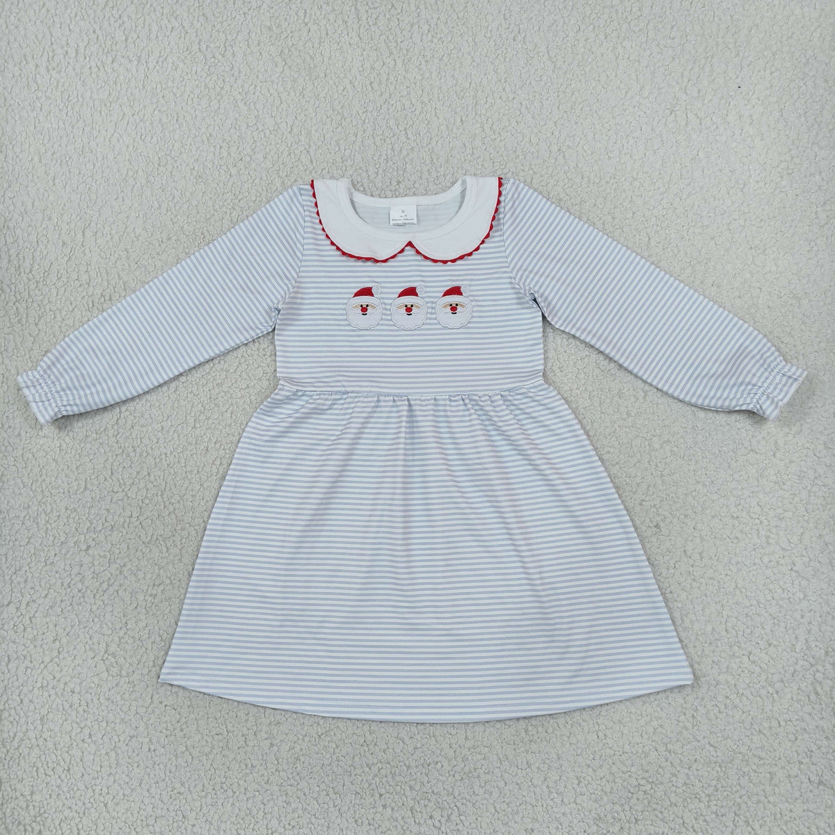 GLD1673 Christmas Santa Stripe Embroidery Girl's Dress