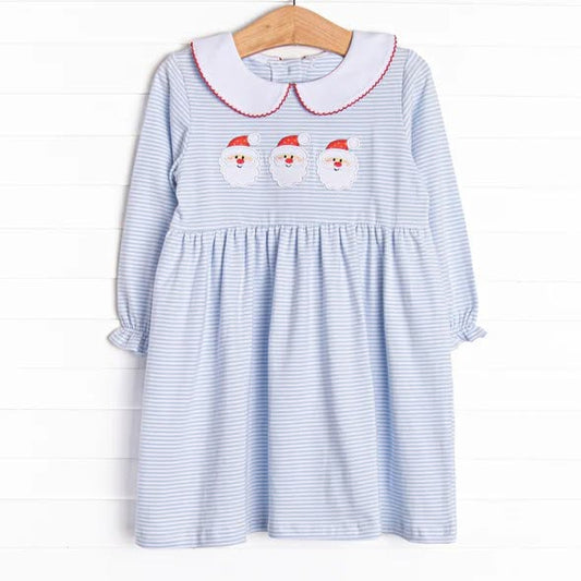 MOQ 5 PCS preorder GLD1673 Christmas Santa Claus Doll Collar Long Sleeve Dresses for Girls 202607