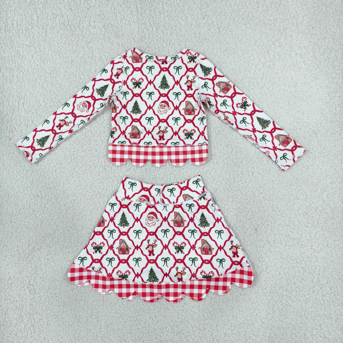 GLD1676 Christmas Santa Bows Scallop Edge Yoga Girls Skorts Set