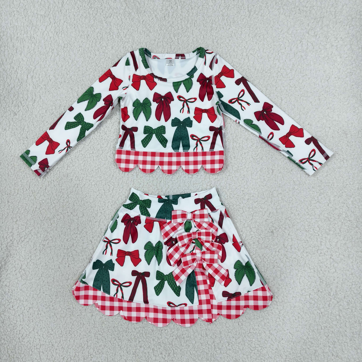 GLD1677 Christmas Bows Scallop Edge Yoga Girls Skorts Set