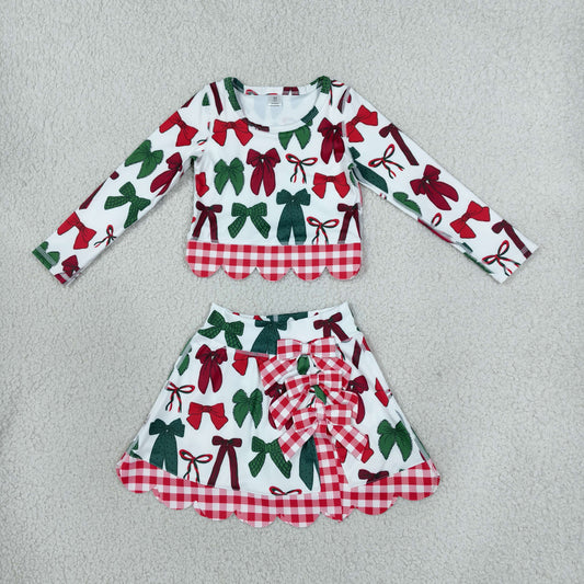 GLD1677 Christmas Bows Scallop Edge Yoga Girls Skorts Set