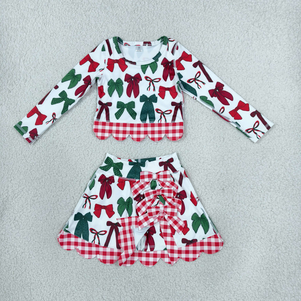 GLD1677 Christmas Bows Scallop Edge Yoga Girls Skorts Set