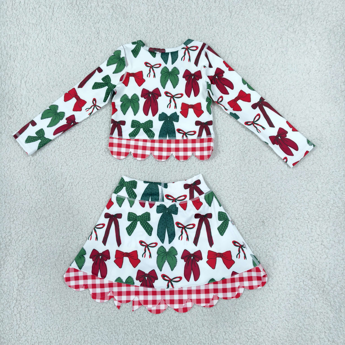 GLD1677 Christmas Bows Scallop Edge Yoga Girls Skorts Set