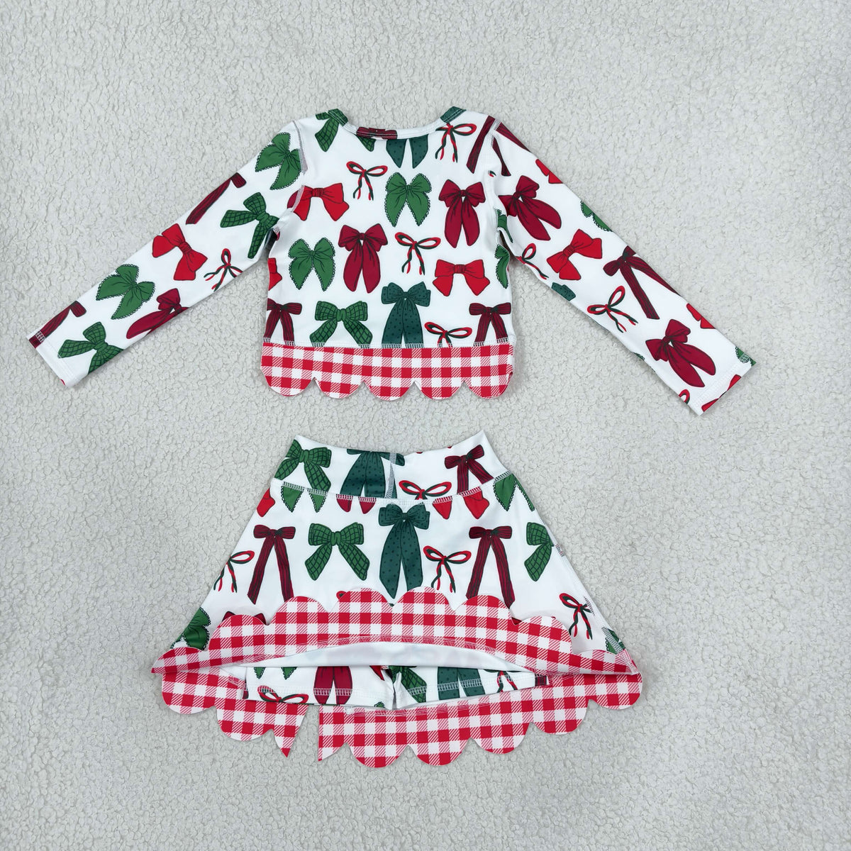 GLD1677 Christmas Bows Scallop Edge Yoga Girls Skorts Set
