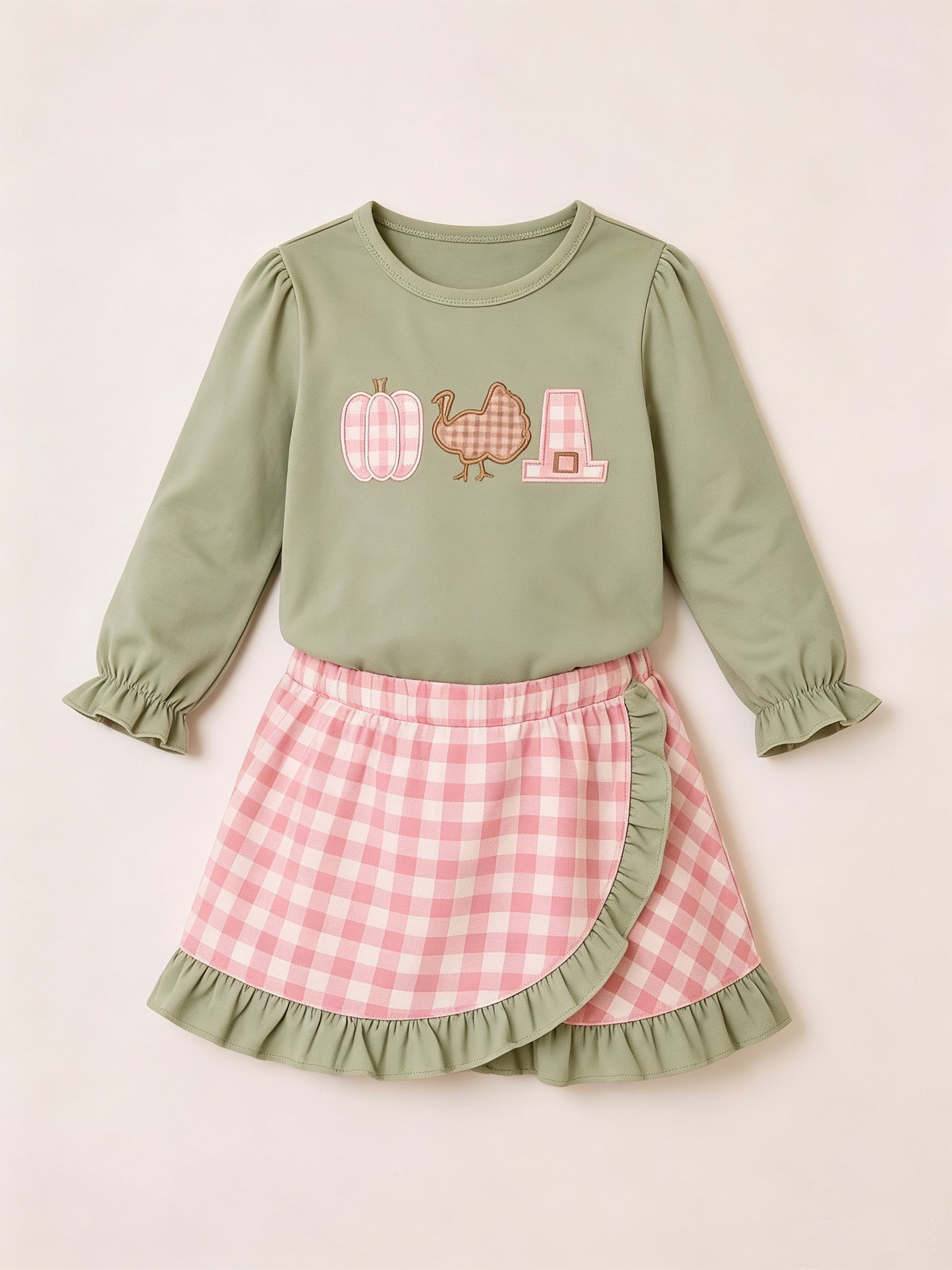 MOQ 5 PCS preorder GLD1684 Pumpkin Turkey Print Ruffle Long Sleeve Dresses for Girls 202607