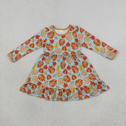 GLD1692 Thanksgiving Day Turkey Leaves Girl's Dress