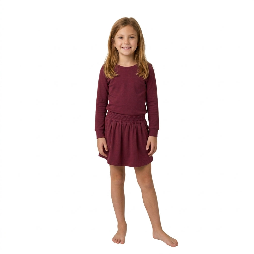 GLD1697 Solid Burgundy Girls Skorts Set