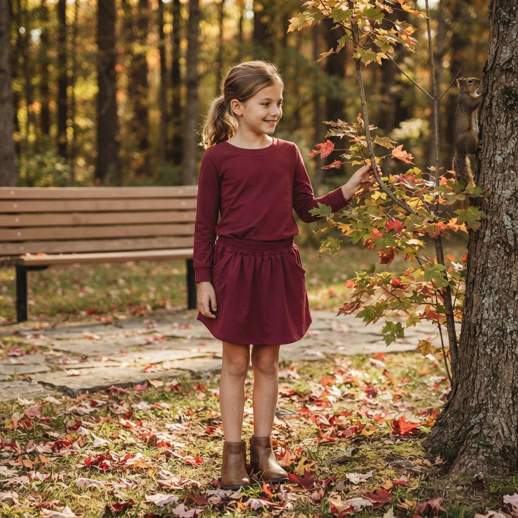 GLD1697 Solid Burgundy Girls Skorts Set