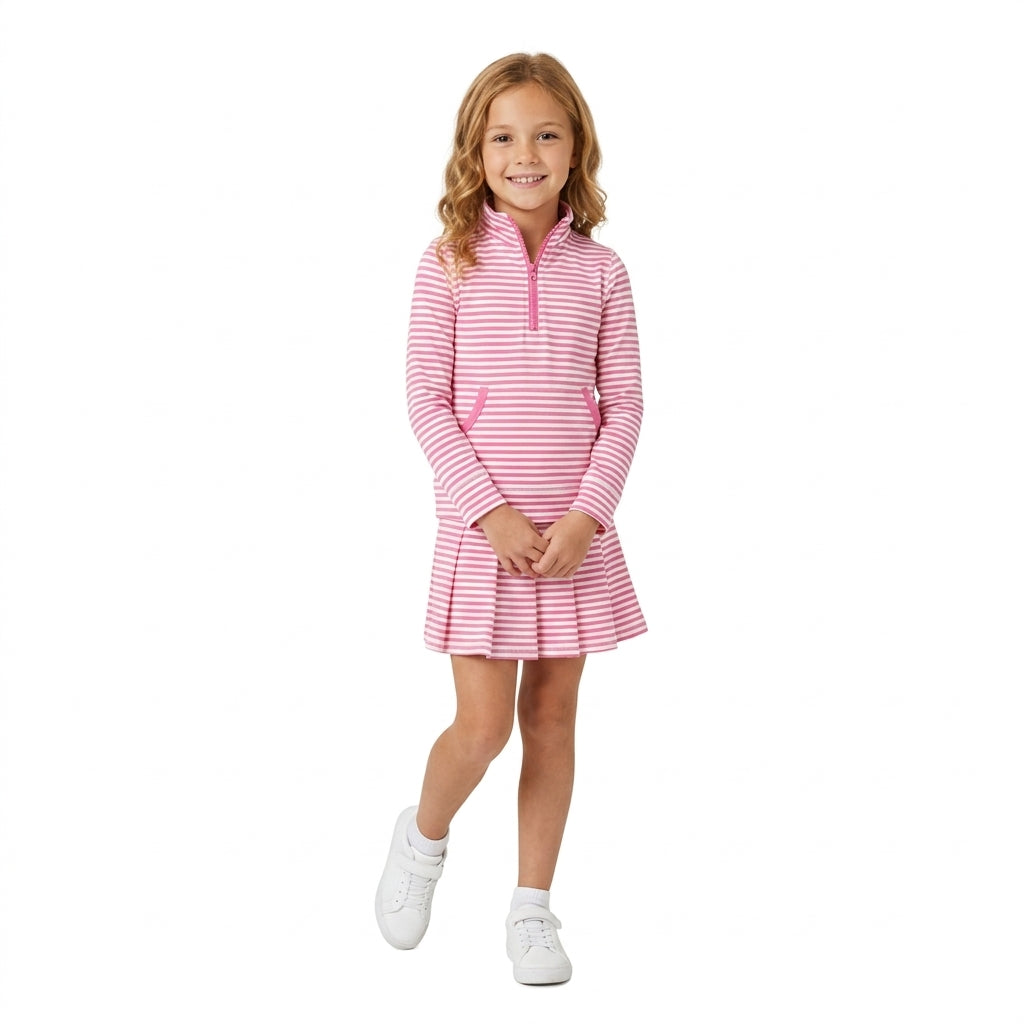 GLD1699 Pink Stripe Pleated Yoga Girls Skorts Set