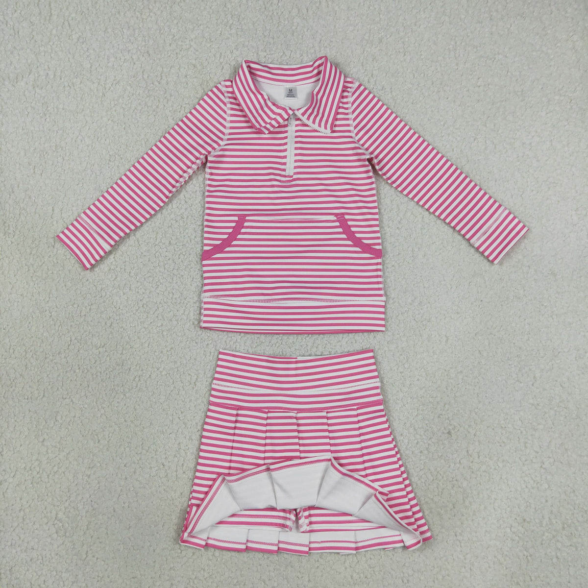 GLD1699 Pink Stripe Pleated Yoga Girls Skorts Set