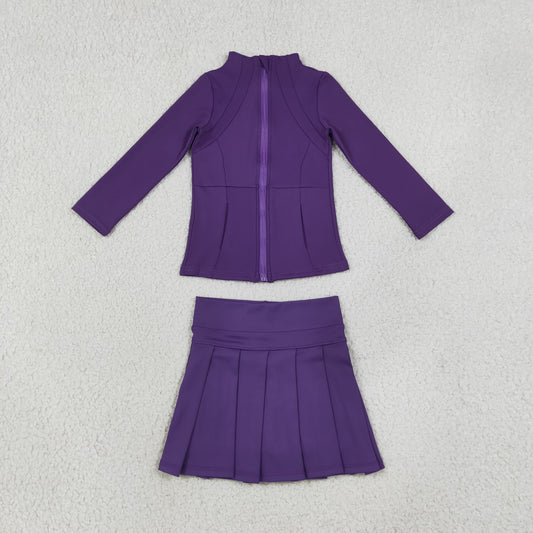 GLD1704 Purple Pleated Yoga Girls Skorts Set