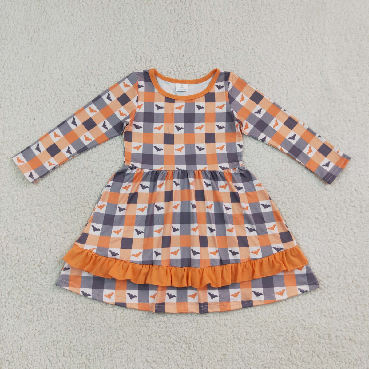 GLD1707 Halloween Bat Plaid Ruffles Girl's Dress 202609 RTS