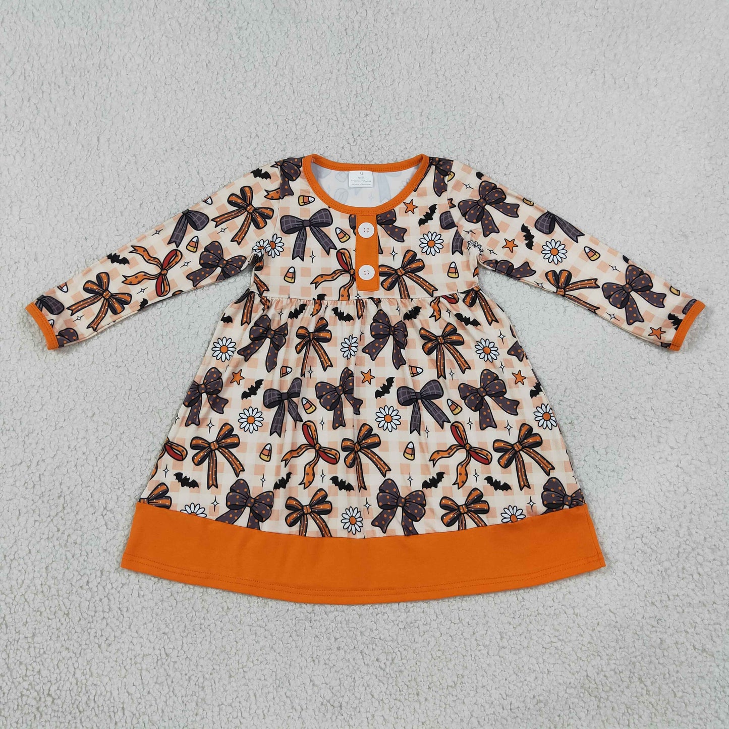 GLD1708 RTS toddler girl clothes bows print girl fall dress halloween clothes