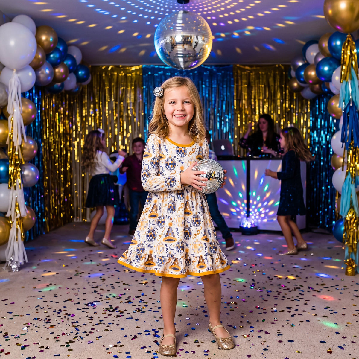GLD1723 Happy New Year Gold Girl's Dress 202609 RTS