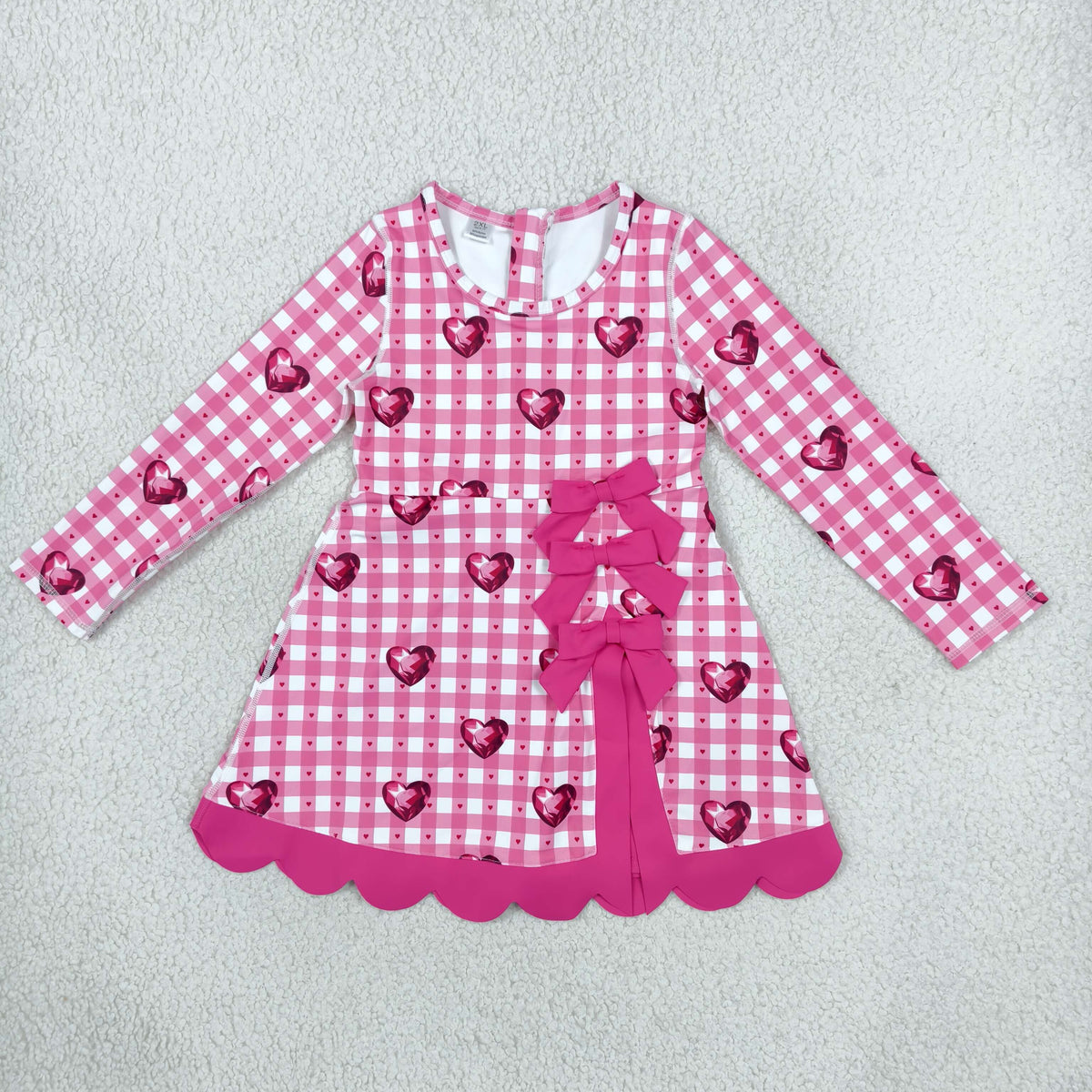 GLD1750 Valentine's Day Love Rose Red Plaid Bows Yoga Scallop Edge Girl's Dress