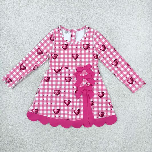 GLD1750 Valentine's Day Love Rose Red Plaid Bows Yoga Scallop Edge Girl's Dress