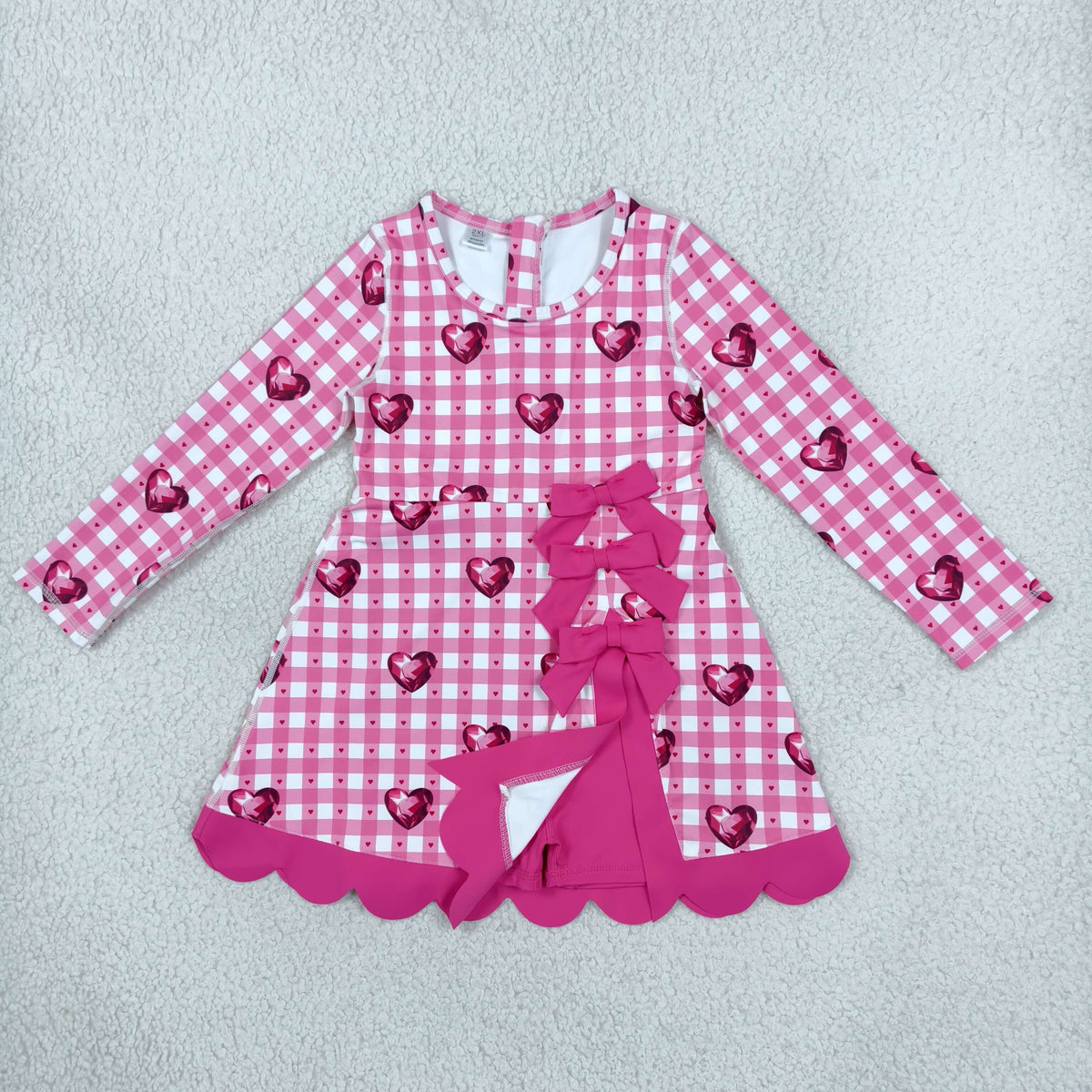 GLD1750 Valentine's Day Love Rose Red Plaid Bows Yoga Scallop Edge Girl's Dress