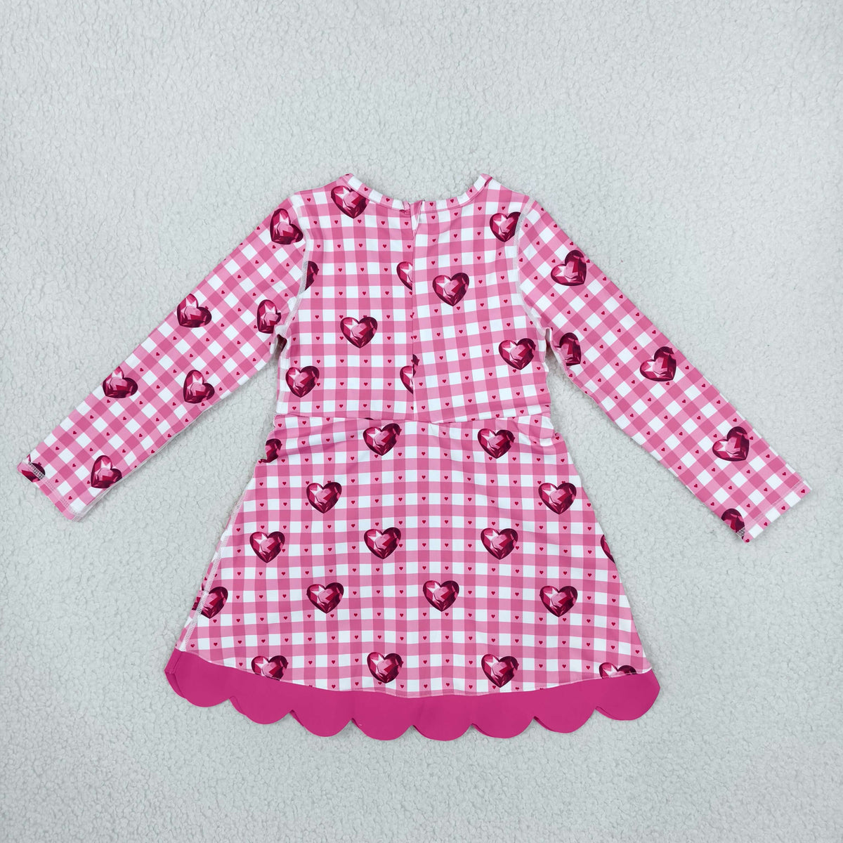 GLD1750 Valentine's Day Love Rose Red Plaid Bows Yoga Scallop Edge Girl's Dress