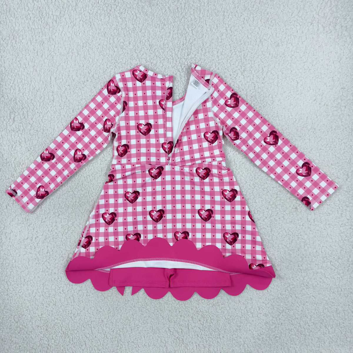 GLD1750 Valentine's Day Love Rose Red Plaid Bows Yoga Scallop Edge Girl's Dress