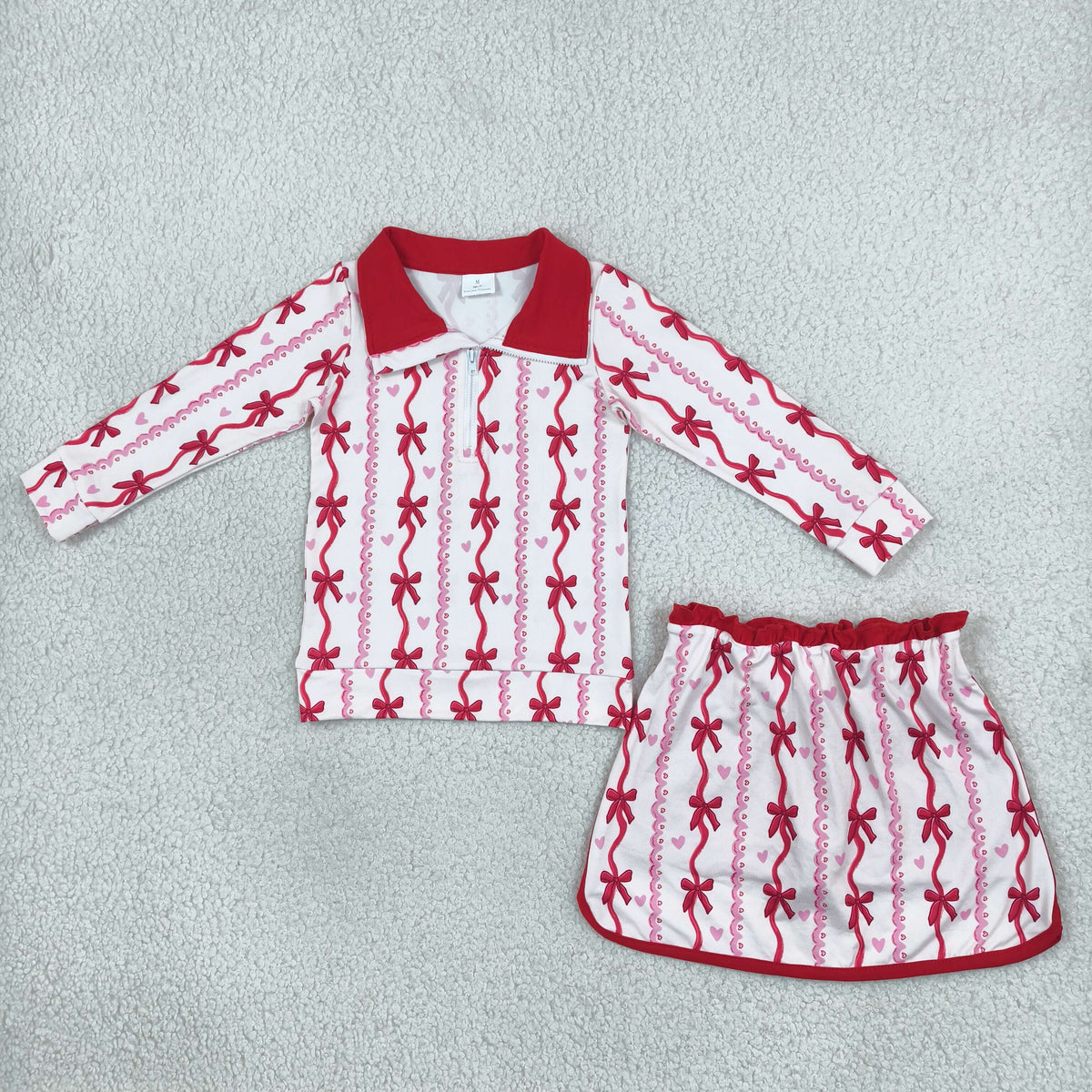 GLD1751 Valentine's Day Love Bows Pullover Girls Skorts Set