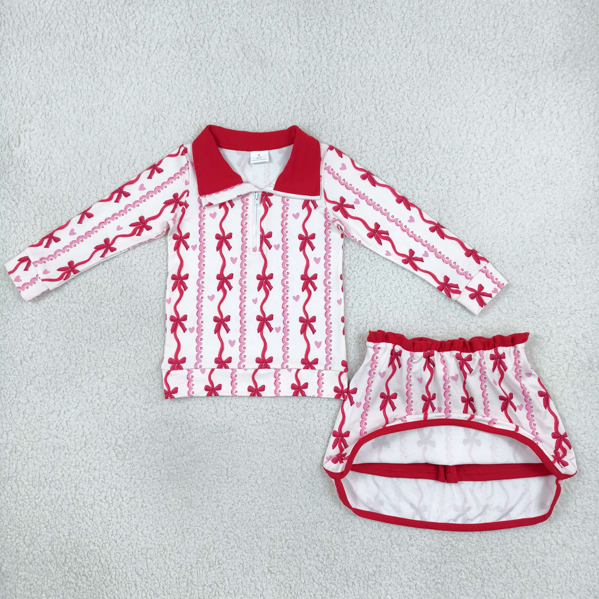 GLD1751 Valentine's Day Love Bows Pullover Girls Skorts Set