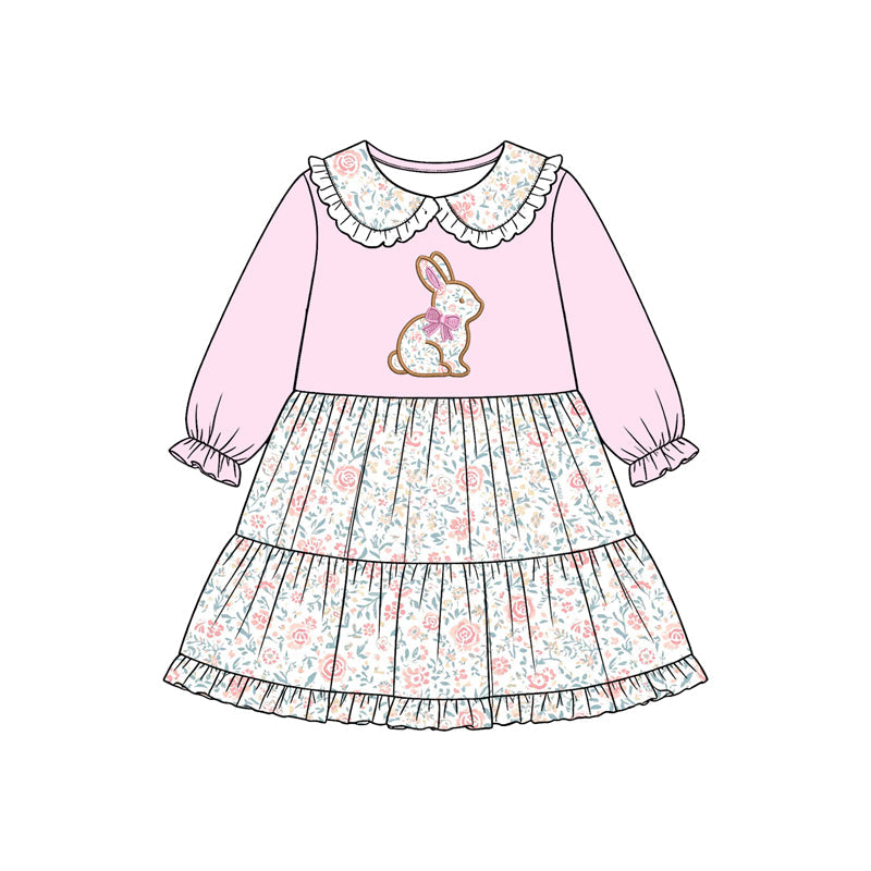 Preorder MOQ 5 pcs Each Style Easter Bunny Floral Bow Doll Collar Pink Kids Matching Clothes