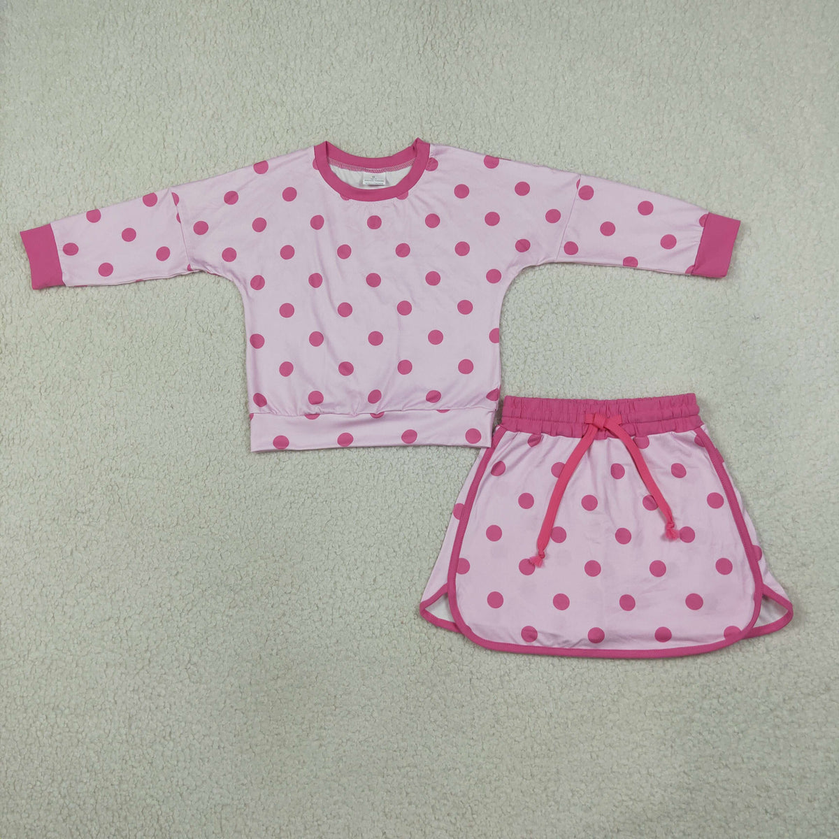 GLD1765 Dots Pink Long Sleeves Girls Skorts Set