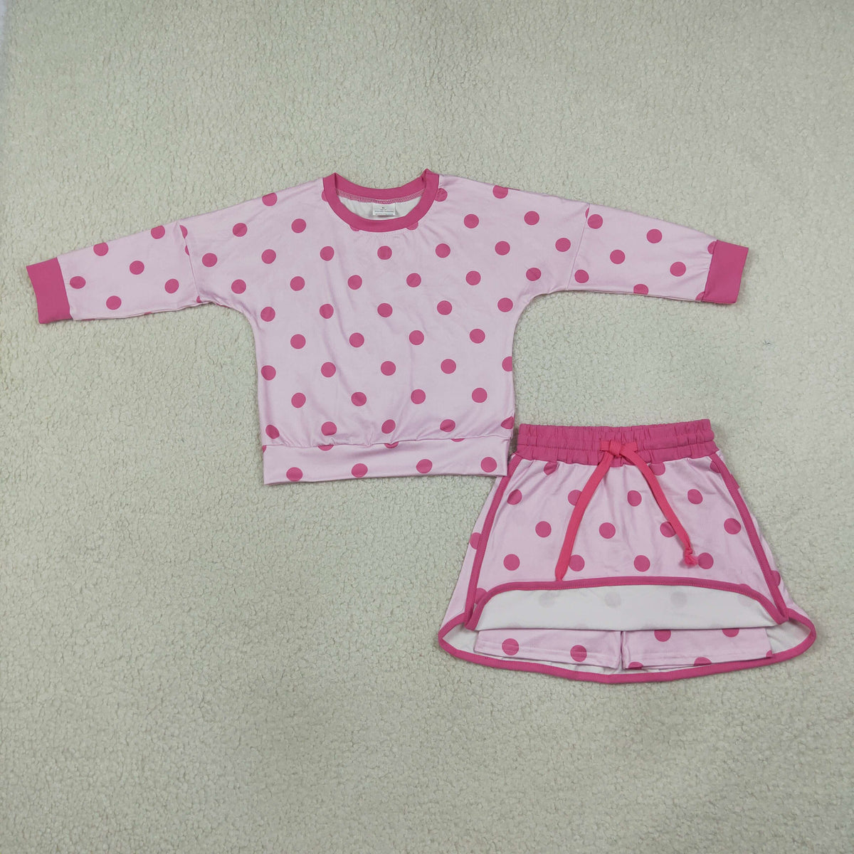 GLD1765 Dots Pink Long Sleeves Girls Skorts Set