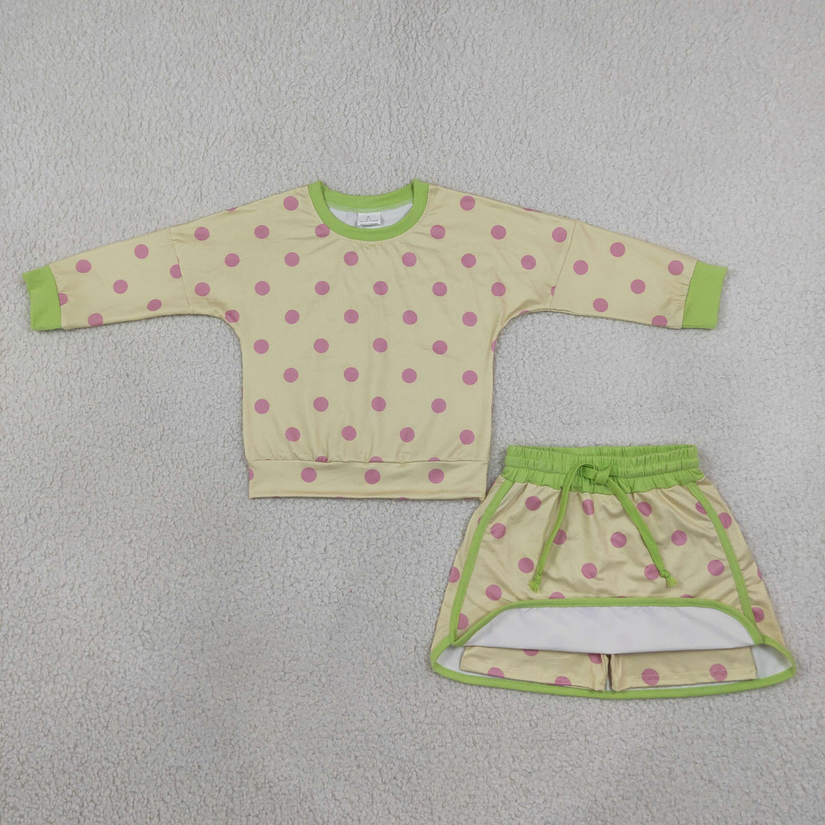 GLD1766 Dots Yellow Long Sleeves Girls Skorts Set