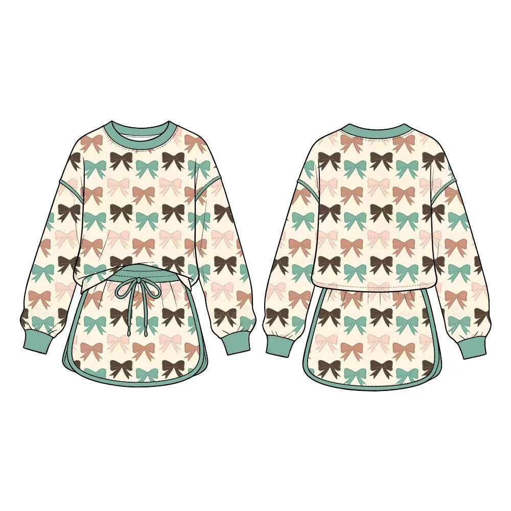 MOQ:5pcs GLD1773 pre-order baby girl clothes bows print toddler girl yoga skirt set-2026.8.22