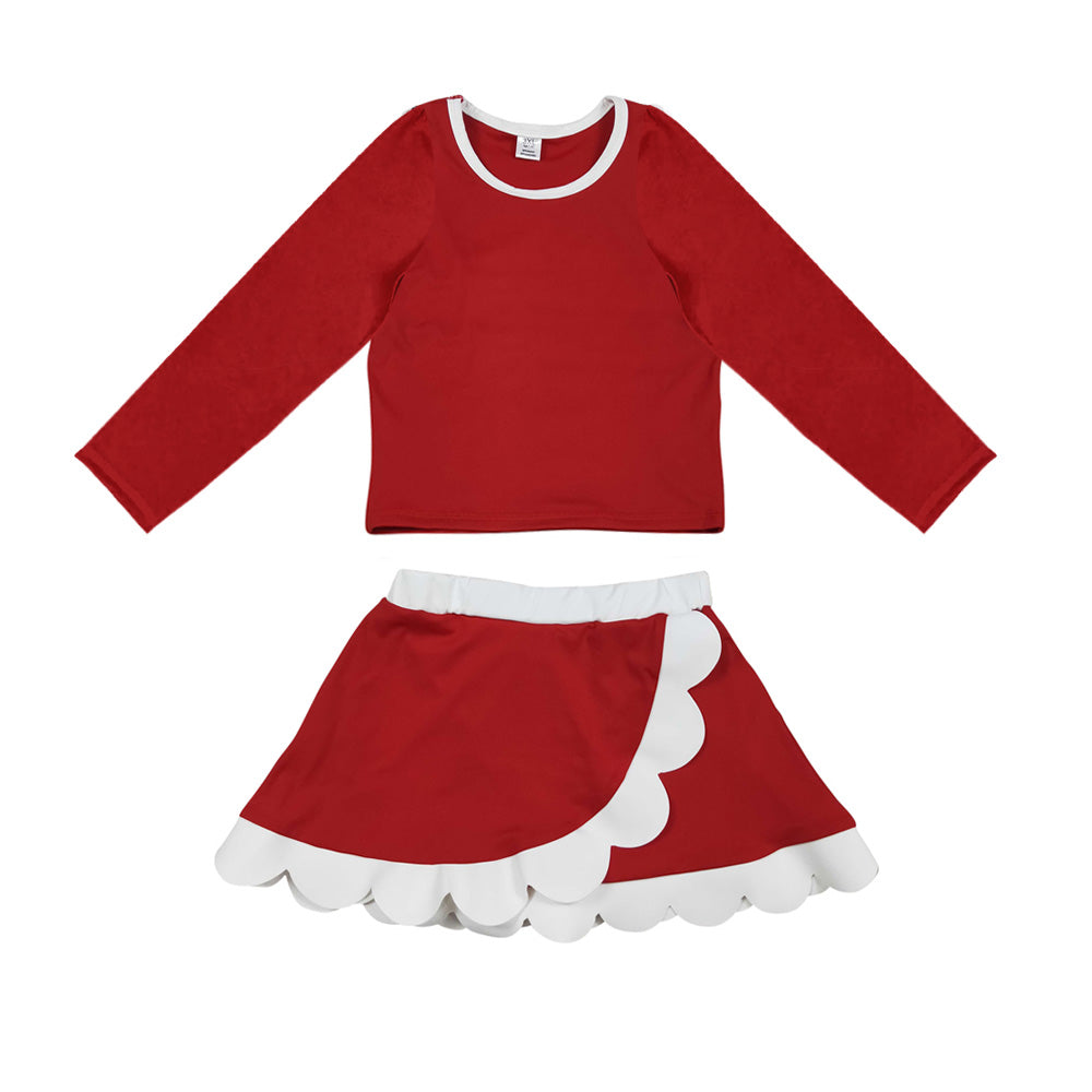 Preorder MOQ 5 pcs Each Style Solid Color Scallop Edge Yoga Girls Skorts Set 202609