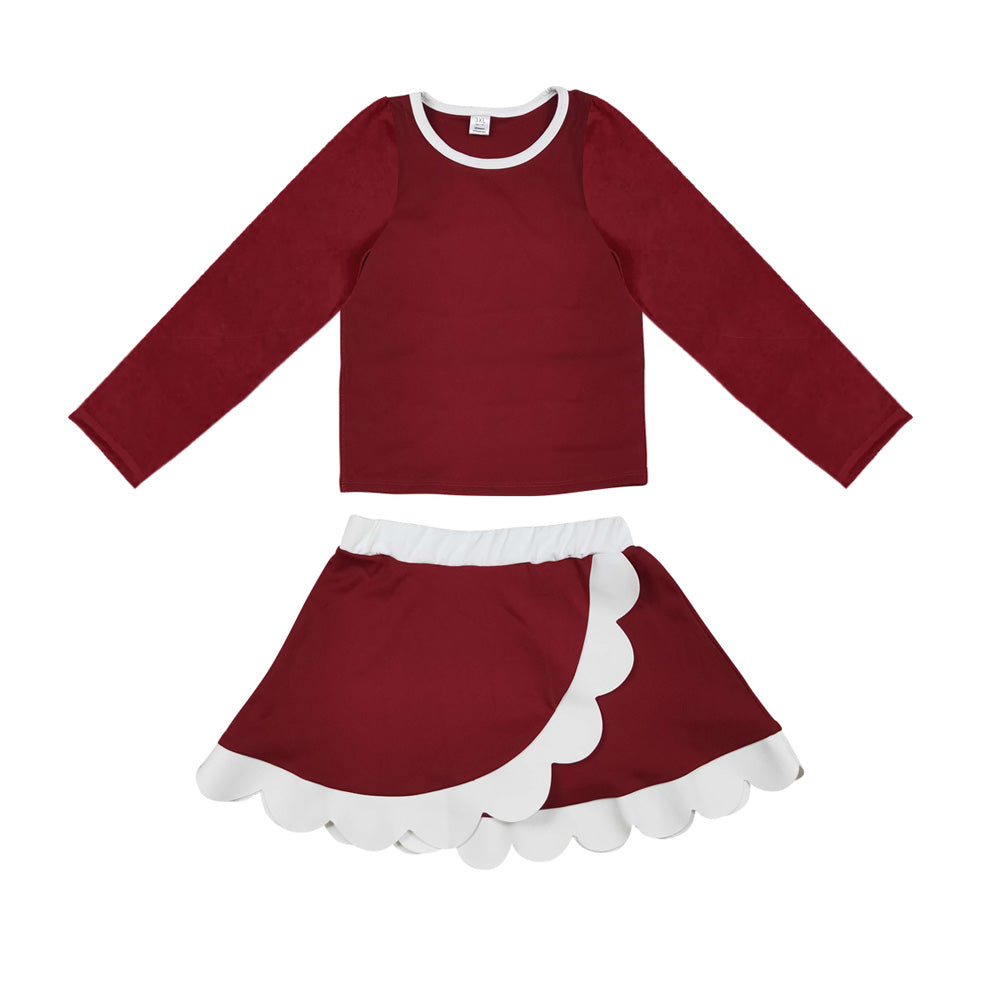 Preorder MOQ 5 pcs Each Style Solid Color Scallop Edge Yoga Girls Skorts Set 202609