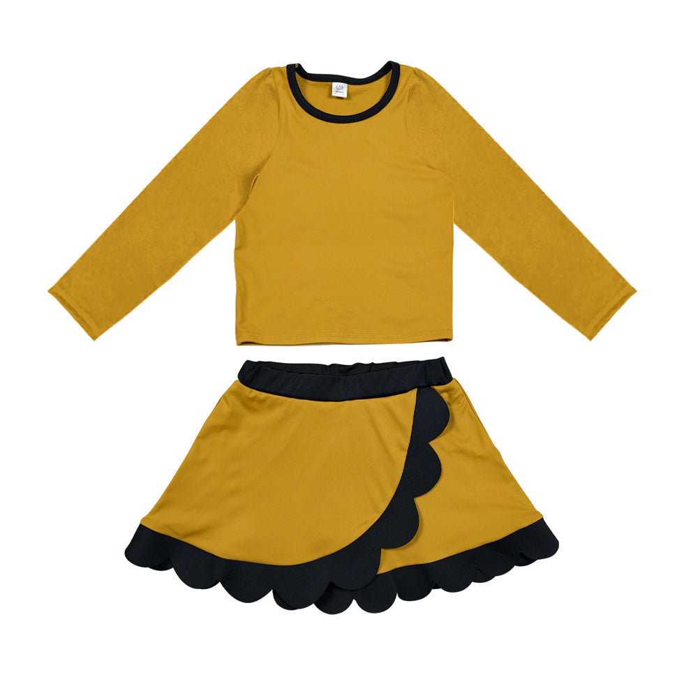 Preorder MOQ 5 pcs Each Style Solid Color Scallop Edge Yoga Girls Skorts Set 202609