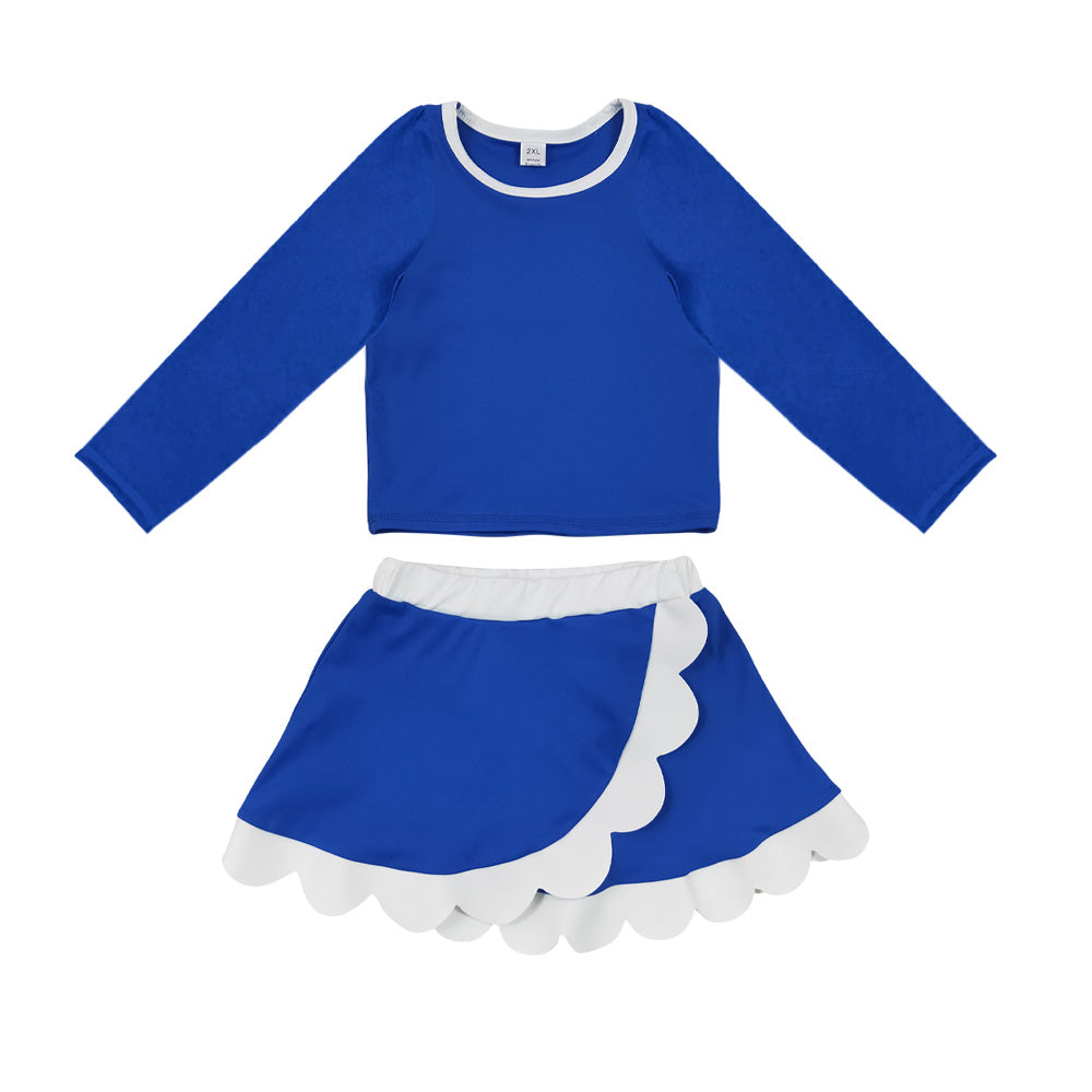 Preorder MOQ 5 pcs Each Style Solid Color Scallop Edge Yoga Girls Skorts Set 202609