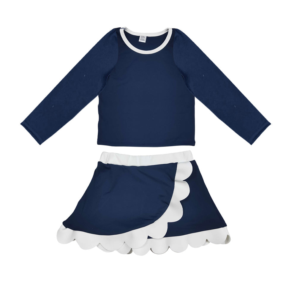 Preorder MOQ 5 pcs Each Style Solid Color Scallop Edge Yoga Girls Skorts Set 202609