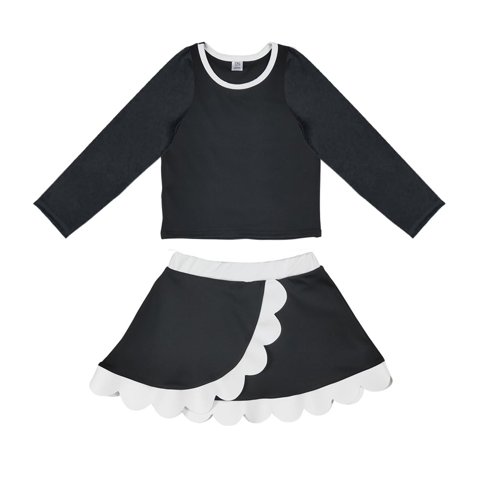 Preorder MOQ 5 pcs Each Style Solid Color Scallop Edge Yoga Girls Skorts Set 202609