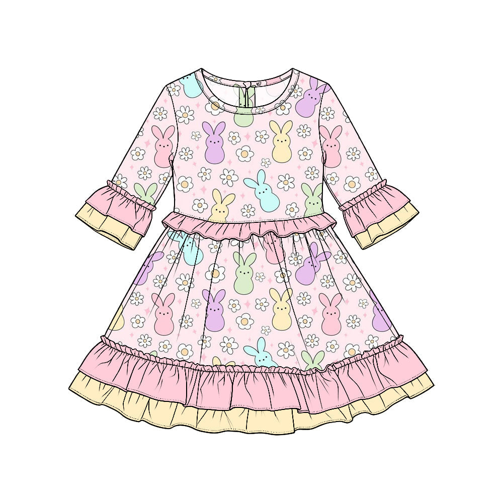 Preorder MOQ 5 pcs 202609 Each Style Easter Bunny Ruffles Three-Quarter Sleeves Kids Matching Clothes